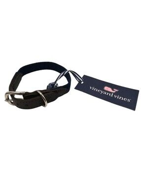 Vineyard Vines Whale Burgee Flag Cowhide Leather & Canvas Dog Collar NWT